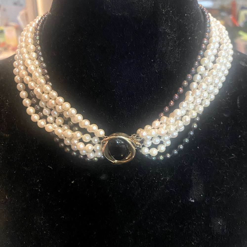 7 Strand Cultured Pearl Necklace with 14kt Onyx Clasp